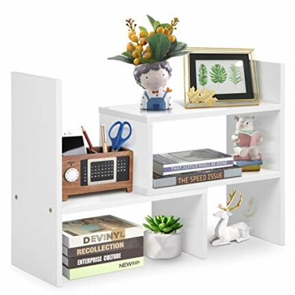 Greensen Desktop Organizer, Adjustable Desktop Display Shelf Rack, Multipurpose Stand Shelf Rack, DIY Table Desktop Storage Shelf, Natural Wood B