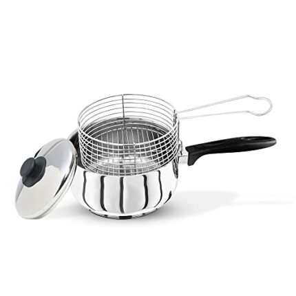 CaterOcassions 20cm Chip Pan - Deep Fat Fryer Set 3pcs Heavy Duty Stainless Steel Chip pans with basket and lid Chip fryer for Induction Hob, Gas