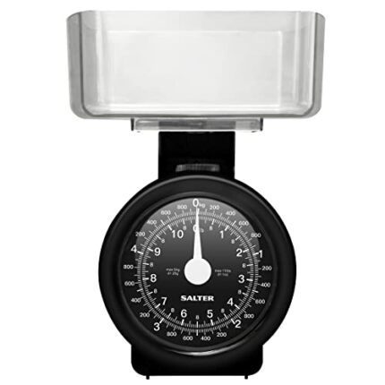 Salter 114 BKCLDR Mechanical Kitchen Scale, Compact, 5 Kg Max Capacity, Dishwasher Safe Bowl, Easy Clean, Scale Fits Inside Pan, Dust-Free Storag