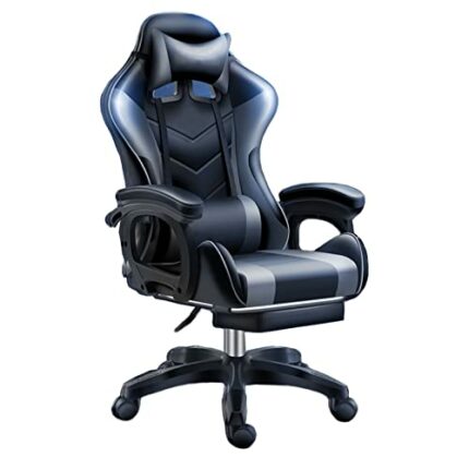 FMXQYH Ergonomic Racing Gaming Chair, Office Desk Chair Adjustable Height Recliner with Wheels, Headrest, Lumbar Support Retractable Footrest Hom