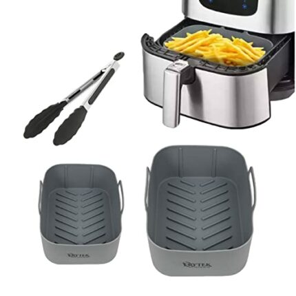 FRYTEK Silicone Air Fryer Liner Compatible with Ninja Air Fryer Dual – Set of 2 Non-BPA Airfryer Silicone Liners with Food Tongs – Heat Resistant