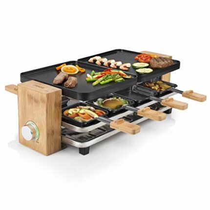 Princess 01.162910.02.001 Raclette Pure 8-UK, Bamboo, 1200 W, Bamboo & Black