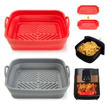 Square Air Fryer Silicone Pot, Foldable Air Fryer Silicone Liners, Non-Stick Food Safe Air Fryer Pad, Replacement of Flammable Parchment Liner Pa