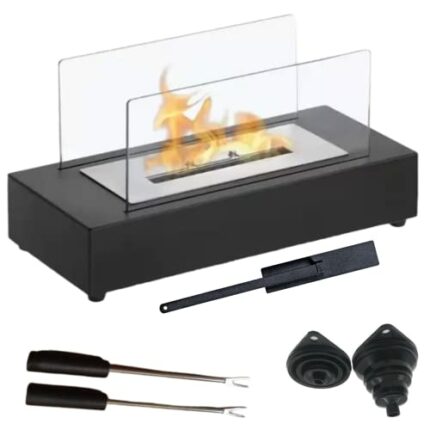 MTAPF® Tabletop Fire Pit Indoor Outdoor Table Top Firepit with Funnel and Skewers Real Flame Smokeless Odorless Bio Ethanol Fuel Portable Fire Pi