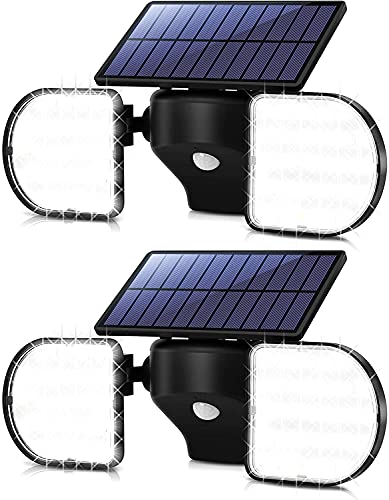 OUSFOT Solar Lights Outdoor 56 LED Solar Security Light Motion Sensor IP65 Waterproof Double Heads 360° Adjustable Wall Light for Yard Garden Fen