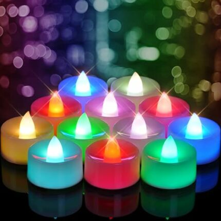 Homemory 24 Pack Colour Changing LED Tea Lights, Flameless Tealight Candles with Rainbow Colors, Battery Operated Colored Fake Candles for Weddin