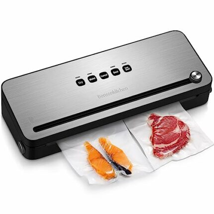 Bonsenkitchen Vacuum Sealer with Built-in Cutter & Roll Bag Storage, Lightweight for Dry and Moist Food Fresh Preservation, Vacuum Roll Bags & Ho