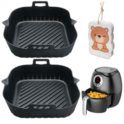 Silicone Air Fryer Liner Reusable Air Fryer Basket Heat Resistant Non-Stick Food Tray Mats with Handle Air Fryer AccessoriesSilicone Rack for Air