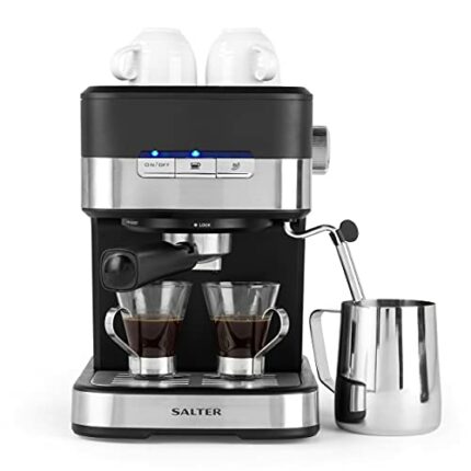 Salter EK4623 Caffé Espresso Pro - Coffee Machine, 15-Bar Pressure Pump, Barista Style Coffee, Latte, Cappuccino Machine, Make 2 Cups At Once, In