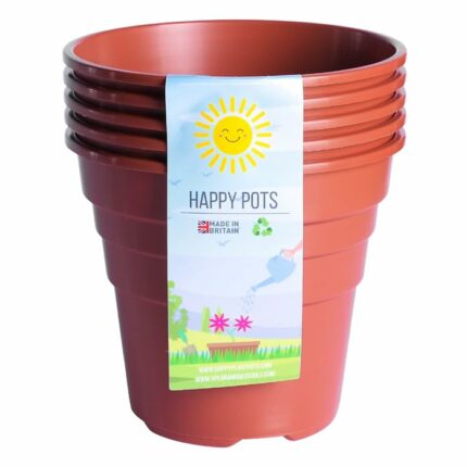 Happy Pots - 12.5cm Gloss Terracotta - Pack of 5 Premium Plastic Plant Pots - Reusable Flower Pots for Indoor/Outdoor Home Décor Gardening - Roun