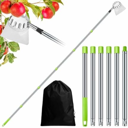 Fruit Picker with Telescopic Handle Apple Picker Tool Adjustable with Fruit Storage Bag for Cherry Berry Orange Lemon Pear Harvester (8 Ft Pole)