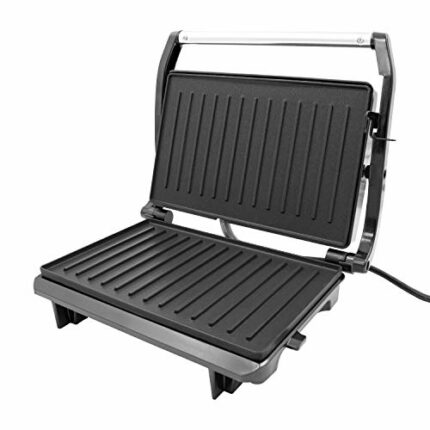 Quest 34340 Panini Press and Grill Sandwich Maker/Compact Stainless Steel Design/Non-Stick Hotplates/Cool Touch Floating Hinge Handle/Automatic T