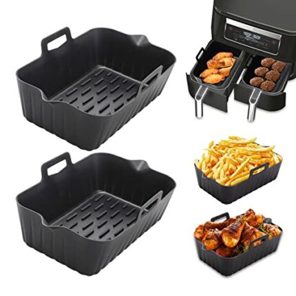 Alyvisun Silicone, 2 Pcs Square Dual Air Fryer Liner Reusable, Multifunctional Airfryers Accessories Baking Trays for Kitchen, Oven, Microwave, B