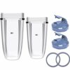 24oz / 32oz Cup for Compatible with Nutribullet Accessories, Flip Top to-Go Lid, 2 Gaskets Rings with 2 Cups, 6 - Piece Set for Compatible with N