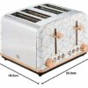 Swan Tribeca, 4 Slice Toaster, Multiple Functions & Browning Control, Glamour 20s Art Dec Design, White & Rose Gold, ST42020WHTN.
