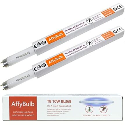 AffyBulb T8 10W Fly Killer Bulbs 2 Pack, 13" UV BL368 Replacement Tube for 20W Insect Killer/Bug Zapper
