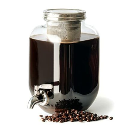 County Line Kitchen - Cold Brew Mason Jar Coffee Maker, Durable Glass, Heavy Duty Stainless Steel Filter, Lid, and Pour Spout - 4 Quart, (128 oz