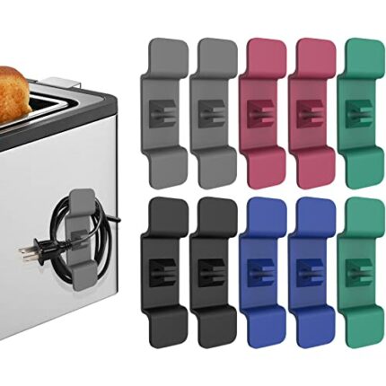 Cord Organiser for Kitchen Appliances, [10 Pcs] [5 Colours] Cord Winder Keep Kitchen Appliances Cable Tidy, Self-Adhesive Cable Management Clips