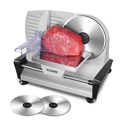 Meat Slicer with 2 * 19cm Blade, Electric Meat Slicer Machine for Home Use 200W, FOHERE Deli Food Slicer, 0-15mm Adjustable Thickness for Cheese,