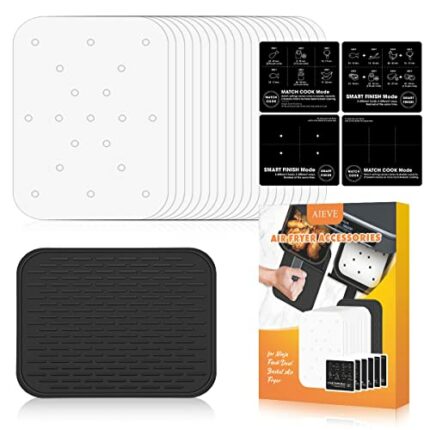 Aieve 100Pcs Air Fryer Liners for Ninja Dual, Air Fryer Parchment Paper, Silicone Air Fryer Basket Mat Compatible with Ninja AF400UK/DZ401 Air Fr