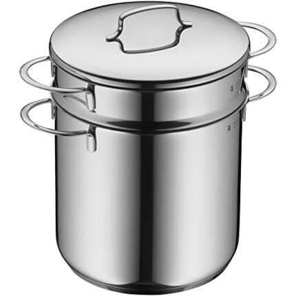 WMF Pasta Pot 2-Pieces Ø 18 cm Approx. 3L Mini Stackable Pouring Rim Metal Lid Cromargan® Stainless Steel Brushed Suitable for All Stove Tops Inc