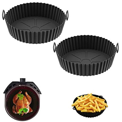 2Pcs Air Fryer Silicone Liners Reusable Air Fryer Silicone Pot Heat Resistant Round Silicone Baking Pan/Basket Air Fryer Accessories Paper Liners