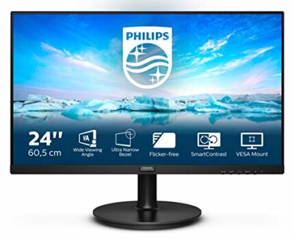 PHILIPS 241V8LA- 24 Inch FHD Monitor, 75Hz, 4ms, VA, Speakers LowBlue, Flickerfree (1920 x 1080, 250 cd/m², HDMI/VGA)