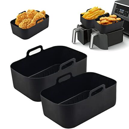 Pipihome Silicone Pot For Ninjas Dual Air Fryer, 2PCS Silicone Air Fryer Liners Double Air Fryer Silicone Air Fryer Basket, Air Fryer Rack Access