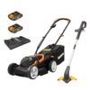 WORX WG927E Dual 20V Battery 34cm Cordless Lawn Mower & 18V (20V MAX) Cordless Grass Trimmer and Worx Spool & Line to Fit All 20 V Cordless Grass