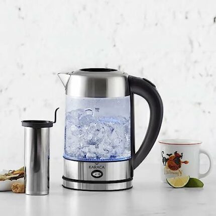 Karaca Kettle Glass Herbal Tea Maker with LED Lighting INOX 2202, Warming Function, Herbs and Black Tea, Tea Maker, Tea Machine, 1.7 lt, Stainles