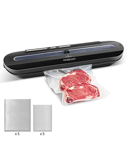 Homeasy Vacuum Sealer, Automatic Food Sealer Machine One-Touch Sealing/Vacuum for Dry Food Fresh Preservation with 10Pcs BPA-Free Seal Bags
