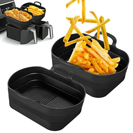 2pcs Silicone Pots, Silicone Air Fryer Liners, Silicone Air Fryer Baskets, Air Fryer Accessories, Reusable for Ninja Dual Air Fryer AF300UK, DZ20