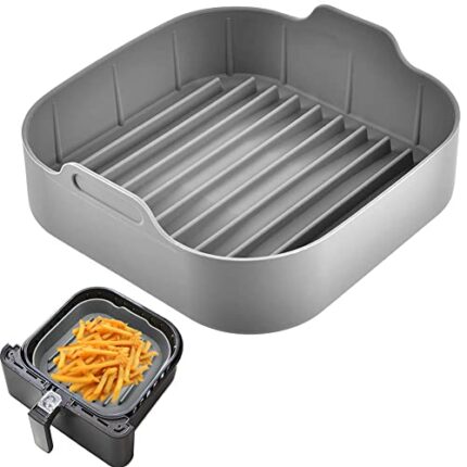 AUMUA Air Fryer Liner, Silicone Air Fryer Pot Accessories Reusable for 5.5L to 7L Air Fryer Square, Food Safe Air Fryers Oven Silicone Basket for