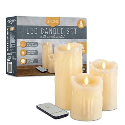 iN LED Candles Flickering – Electric Flameless Non Drip Dancing Candles with Remote – (Set of 3) Battery Operated Candles Real Wax Candles Home