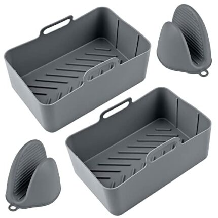 Ninja Air Fryer Silicone Liners - Thicker More Durable 180g in Spacious Rectangle, Slatted Bottom for Even Heating, Separates Grease, Reusable, D