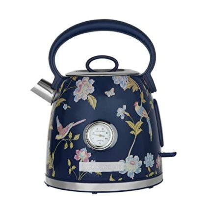 Laura Ashley Elveden Navy Cordless Electric Kettle By VQ, Stainless Steel Kettle With Capacity of 1.7 Litre, Energy Efficient 3KW Fast Boiling Te