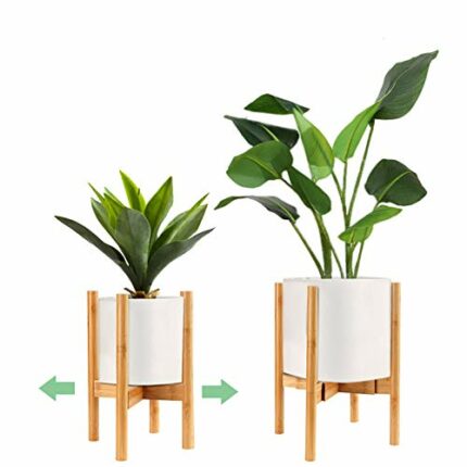 Surplex Adjustable Plant Stand Retro Mid Century Modern Expandable Plant Holder Rack Wooden Sturdy Flower Pot Base for Indoor & Outdoor Flora (Pl