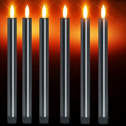 Flameless Black Taper Candles with 6H Timer,Flickering Battery Operated Window Candles,10 Inch Long 3D Flame Plastic Candles for candlesticks, Le