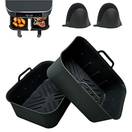 Rollay Large Silicone Air Fryer Liners for Ninja Dual Air Fryer AF400UK, AF451UK & AF300UK with Silicone Mitts, Reusable Air Fryer Silicone Liner