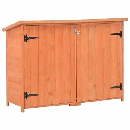 LUKEO Garden Shed Outdoor House with 2 Shelves and 2 Doors for Tools and Lawn Mower Storage Space Wood,120x50x91cm