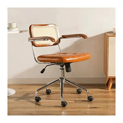 ZCMEB Rattan Computer Chair Retro Rotating Chair Comfortable Study Desk Seat Breathable Armrest Office Furniture