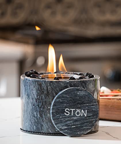 Ston Tabletop Fire Pit Bowl -  Indoor Outdoor Marble Portable Fireplace, Mini Fire Pit Clean Burning Real Flame for Patio Balcony, S’Mores Maker