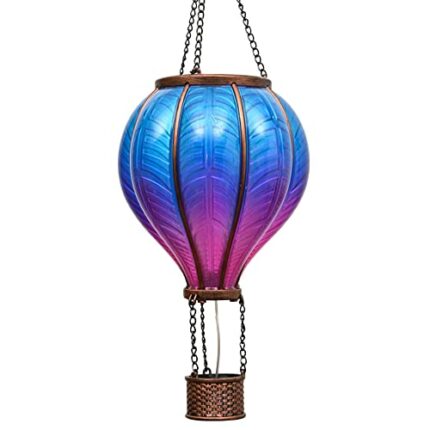TERESA'S COLLECTIONS Flame Effect Garden Ornaments Outdoor, Hanging Hot Air Balloon Solar Lantern for Garden Decor, 45cm Metal Solar Flickering L