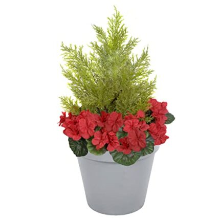 Artificial Red Geranium Grey Patio Planter 60cm/24in