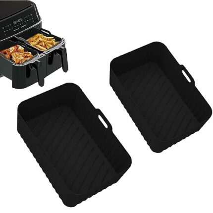 Silicone Air Fryer Liner for Ninja Dual, 2PCS Air Fryer Accessories Reusable AirFryer Silicone Liner Compatible with Ninja, Salter, Tower and Oth