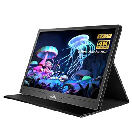 NexiGo 4K Portable Monitor 17.3 Inch, 400 Nits, FreeSync, 100% Adobe RGB, HDR IPS Display, Dual Speakers Eye Care Screen with OTG Expansion, for