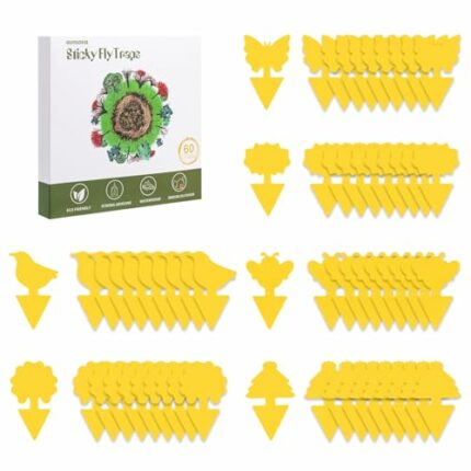 aonova Fruit Fly Traps, Pack 60 Yellow Double-sided Fungus Gnat Sticky Catcher for Plants Indoor and Outdoor Insects Fly Control - Non-Toxic, Wat