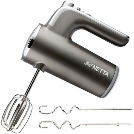 NETTA Hand Mixer - Electric Handheld Whisk - 5 Speed 400W - with Turbo and Easy Eject Button – Includes Stainless Steel Whisks and Dough Hooks At