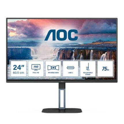AOC 24V5C - 24 Inch FHD Monitor, 75Hz, IPS, 1ms, Flicker Free, Low Blue mode, Speakers , Height Adjust(1920 x 1080 @ 75Hz, 300 cd/m², HDMI 1.4, U
