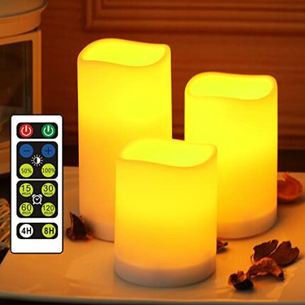 yucanucax Candles with Timer,LED Flickering Candles with Remote Control, Battery Candles Outdoor and Indoor Home Decor, 3 Candles, Powered by 3AA